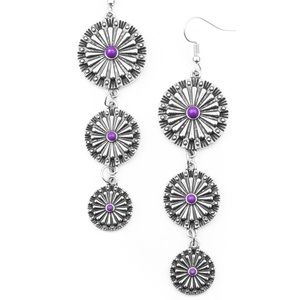 Silver and Purple Fishhook Dangling Earrings